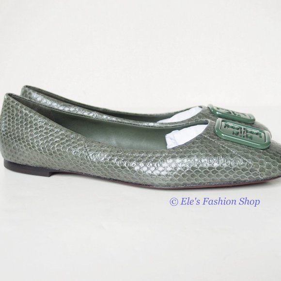 NIB Tory Burch Georgia Ballet Snake Embossed Leather Palm Leaf Green US 9 AUTHNT - Picture 11 of 16